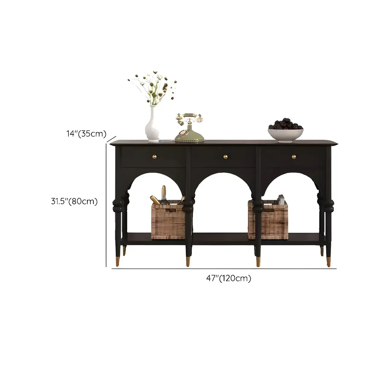 Rectangular Black Wood Console Table with Drawers Image - 11