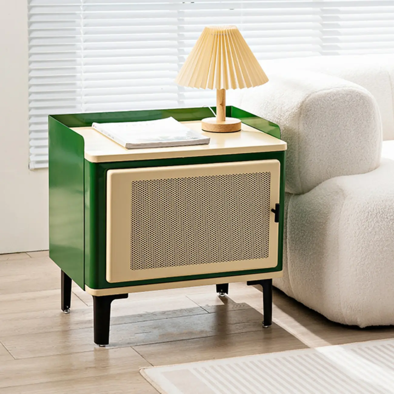 Compact Green Metal Cabinet Nightstand with Legs Image - 2 | homeyfad