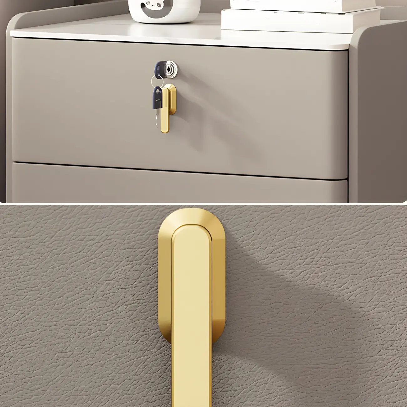 Modern Faux Leather 3 Drawers Nightstand with Stone Top Image - 13 | homeyfad