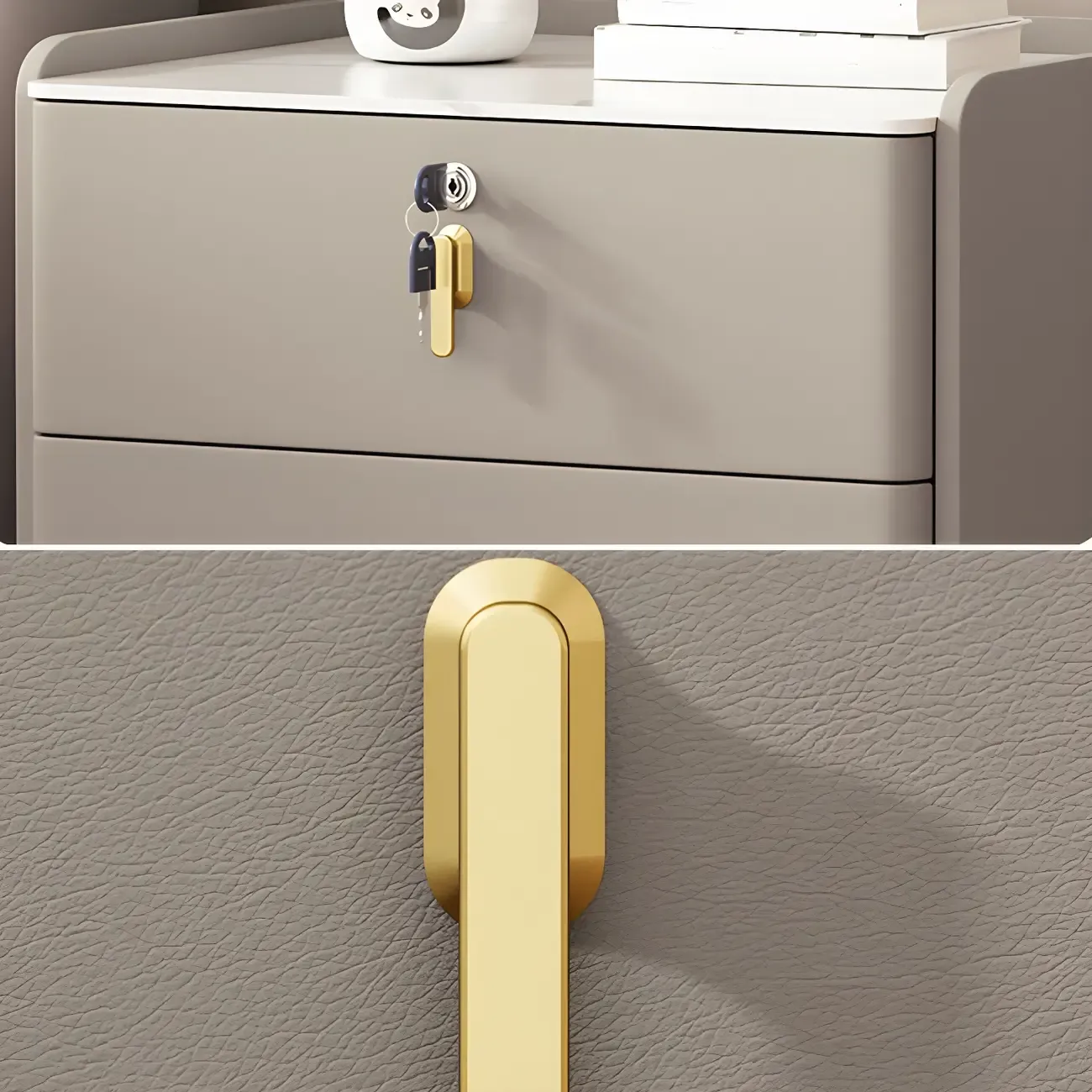 Modern Faux Leather 3 Drawers Nightstand with Stone Top Image - 13