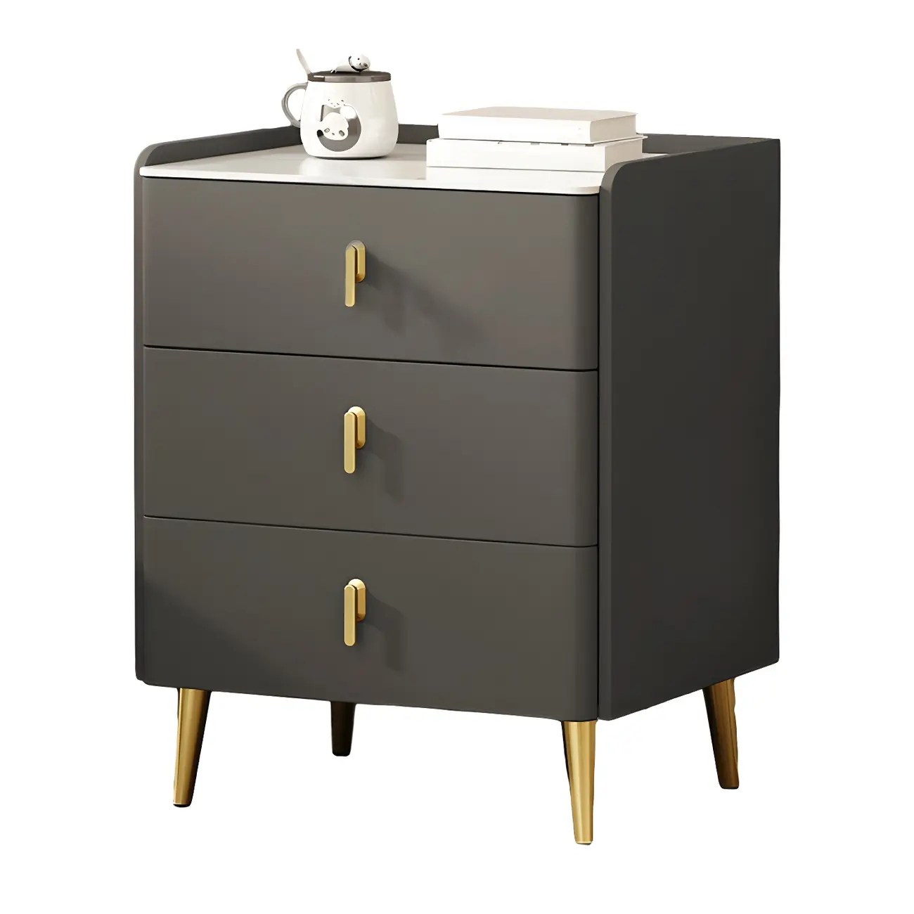 Modern Faux Leather 3 Drawers Nightstand with Stone Top Image - 16 | homeyfad