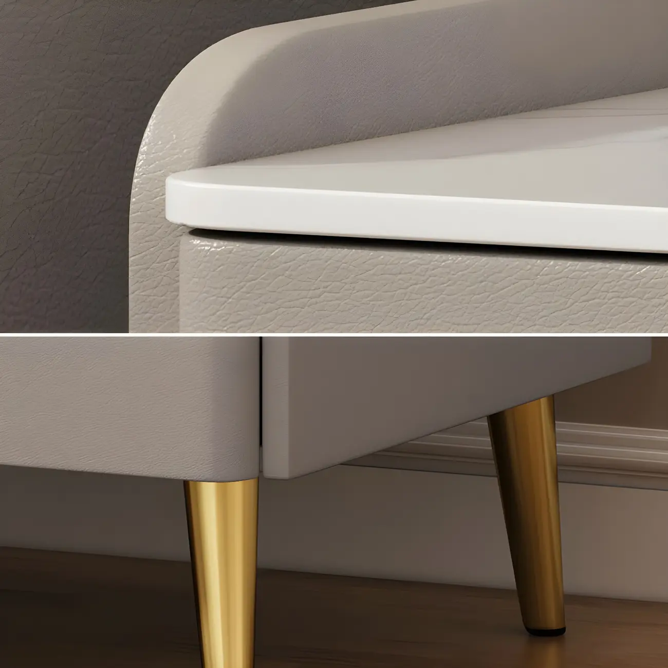 Modern Faux Leather 3 Drawers Nightstand with Stone Top Image - 15 | homeyfad