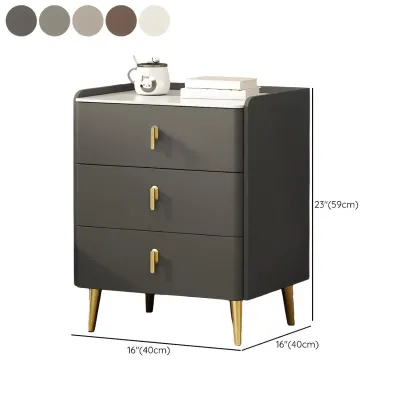 Modern Faux Leather 3 Drawers Nightstand with Stone Top Image - 19