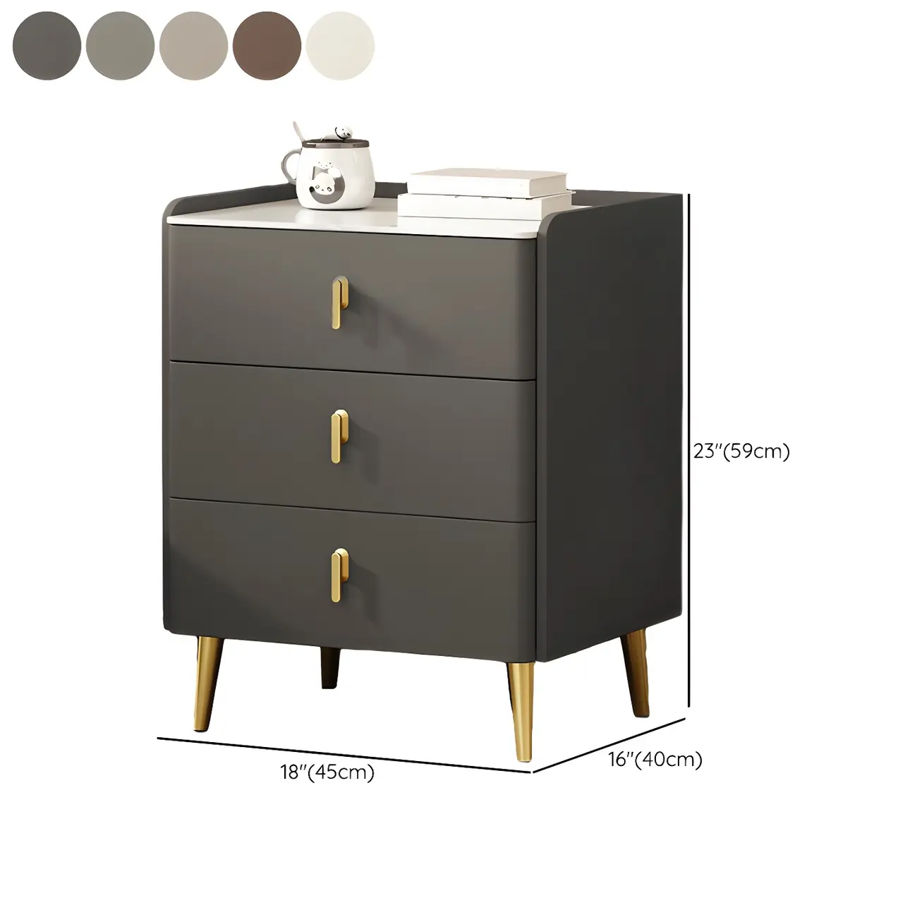 Modern Faux Leather 3 Drawers Nightstand with Stone Top Image - 20 | homeyfad