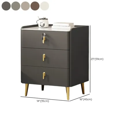 Modern Faux Leather 3 Drawers Nightstand with Stone Top Image - 23