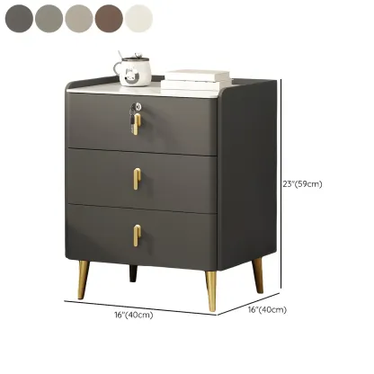 Modern Faux Leather 3 Drawers Nightstand with Stone Top Image - 24