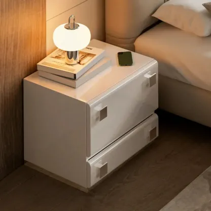 Modern Glossy Wood Metal 2-Drawer Nightstand Image - 2