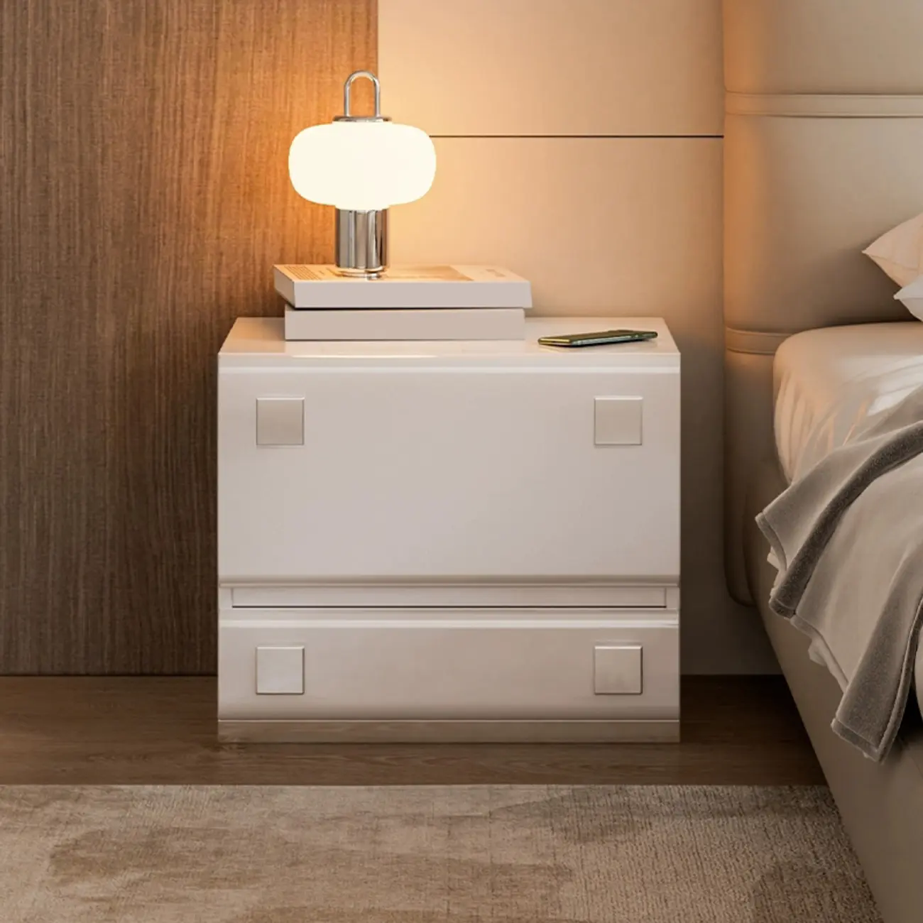 Modern Glossy Wood Metal 2-Drawer Nightstand Image - 1 | homeyfad