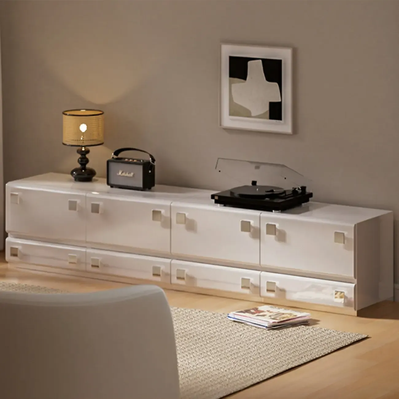 Modern Glossy Wood Metal 2-Drawer Nightstand Image - 4