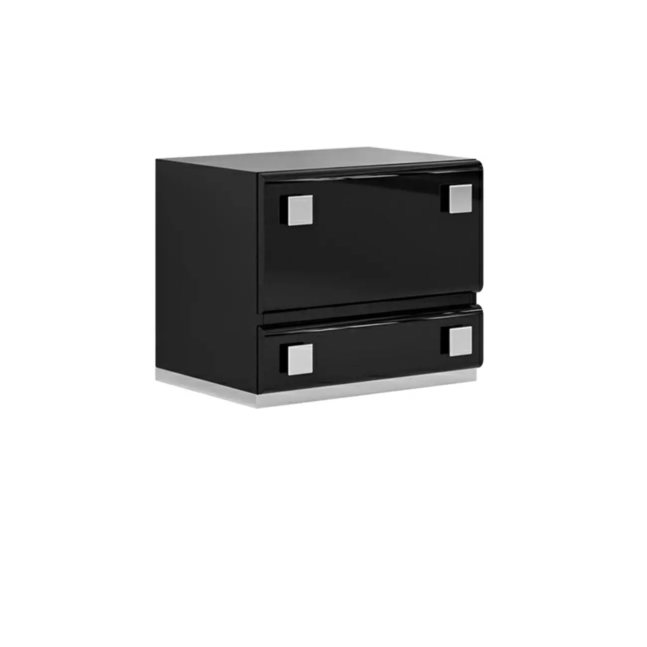 Modern Glossy Wood Metal 2-Drawer Nightstand Image - 10 | homeyfad
