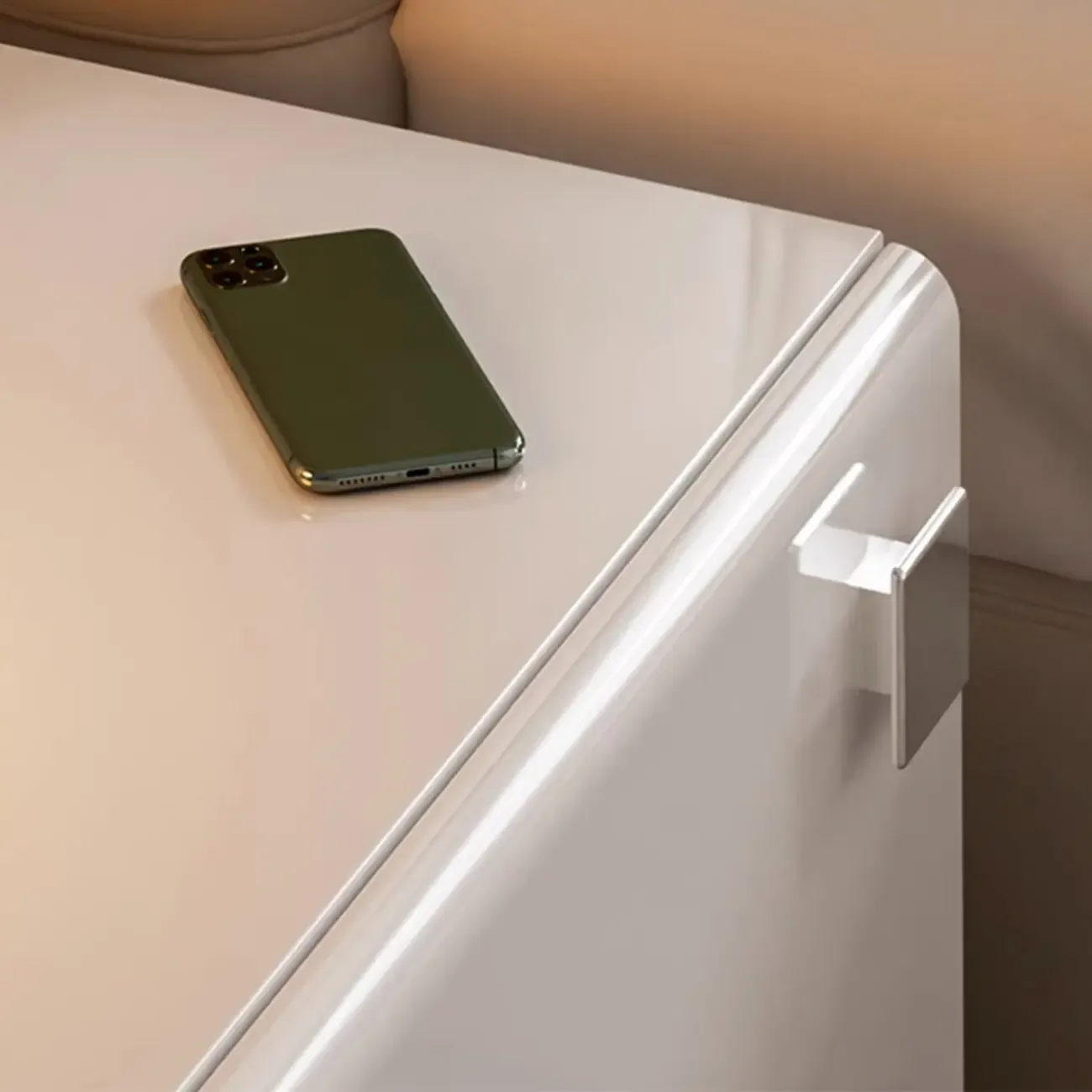 Modern Glossy Wood Metal 2-Drawer Nightstand Image - 11