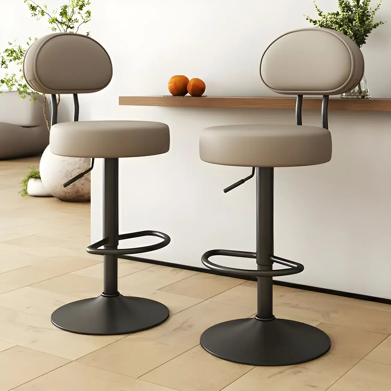 Round Adjustable Faux Leather Bar Stools with Back Image - 1 | homeyfad