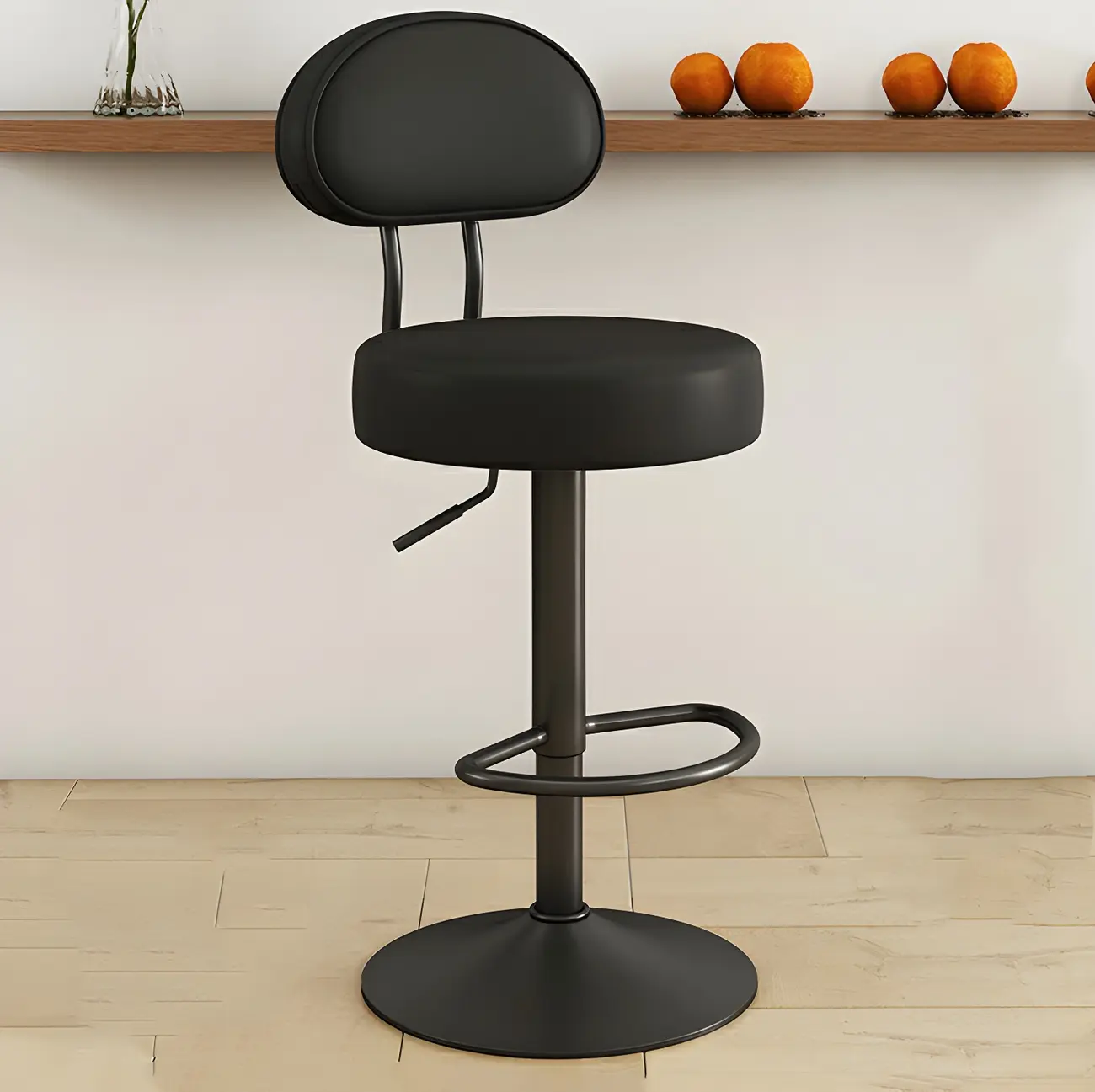 Round Adjustable Faux Leather Bar Stools with Back Image - 2 | homeyfad
