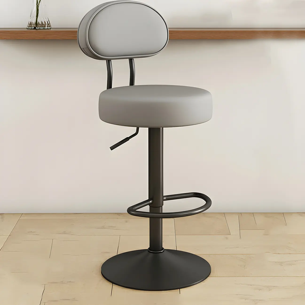 Round Adjustable Faux Leather Bar Stools with Back Image - 3 | homeyfad