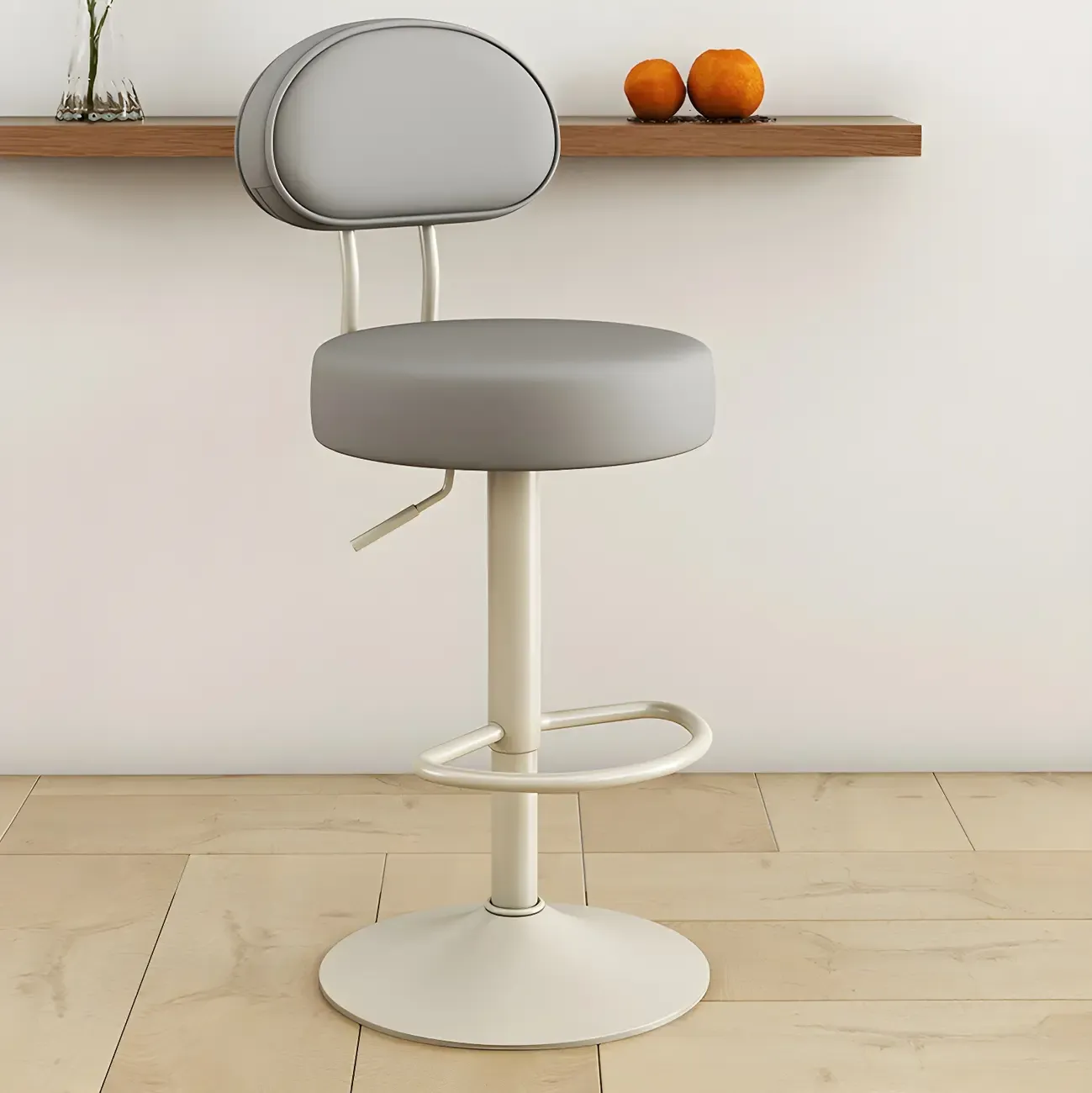 Round Adjustable Faux Leather Bar Stools with Back Image - 4