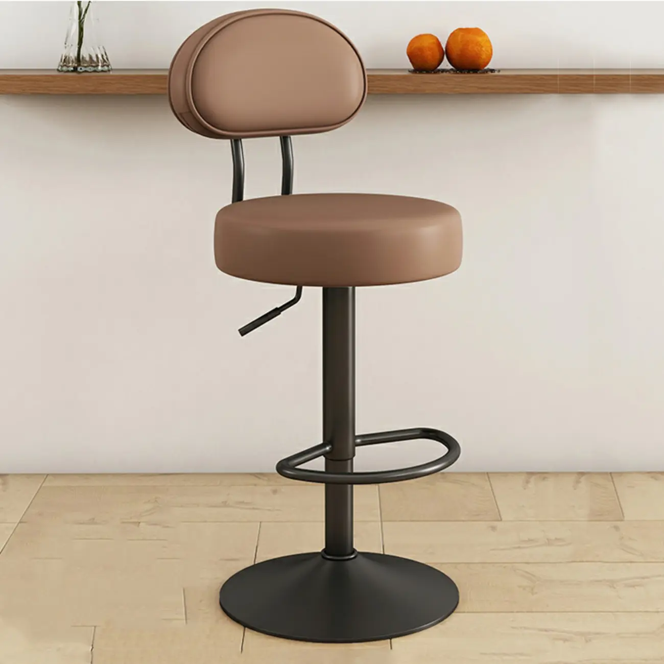 Round Adjustable Faux Leather Bar Stools with Back Image - 6 | homeyfad
