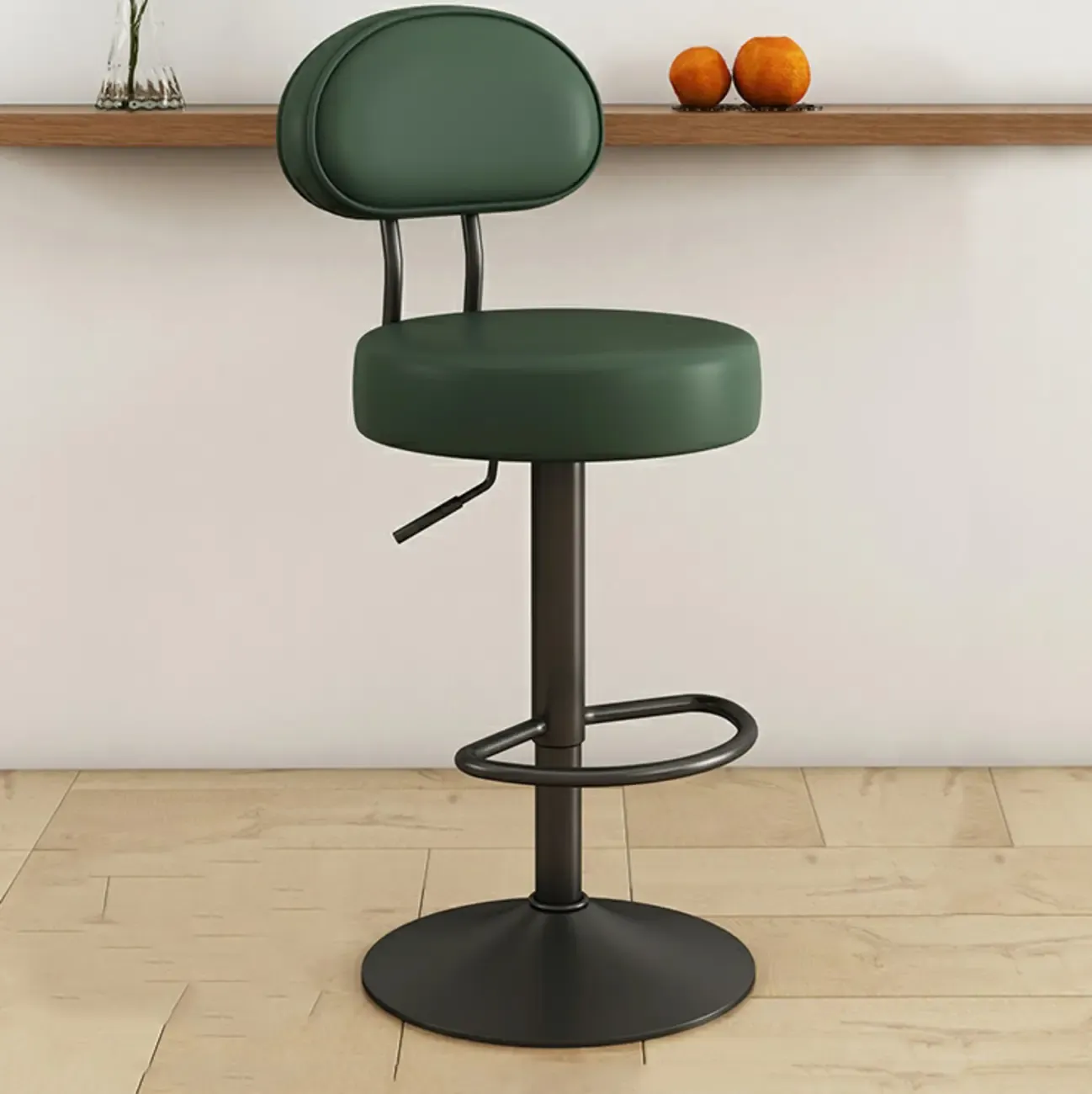 Round Adjustable Faux Leather Bar Stools with Back Image - 7