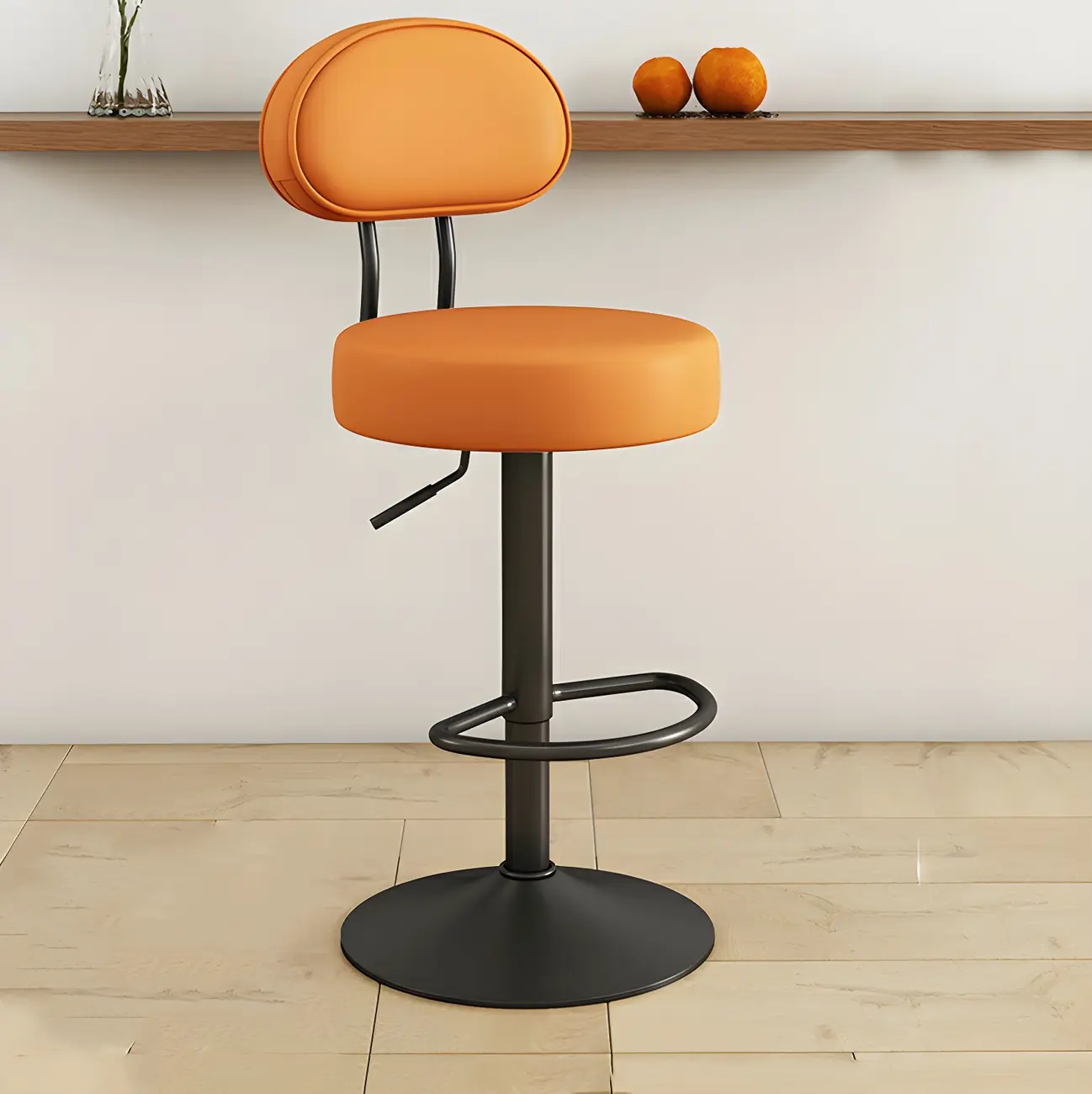 Round Adjustable Faux Leather Bar Stools with Back Image - 10 | homeyfad