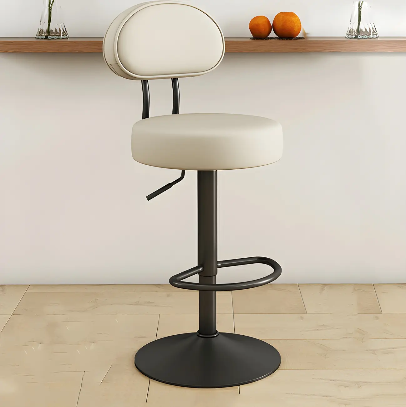 Round Adjustable Faux Leather Bar Stools with Back Image - 12 | homeyfad
