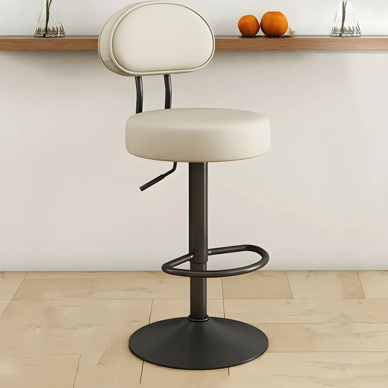 Round Adjustable Faux Leather Bar Stools with Back Image - 12