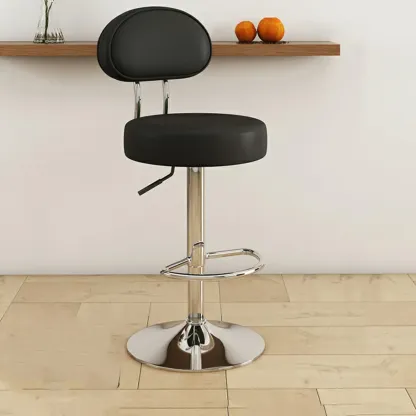 Round Adjustable Faux Leather Bar Stools with Back Image - 14