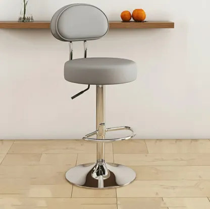 Round Adjustable Faux Leather Bar Stools with Back Image - 15