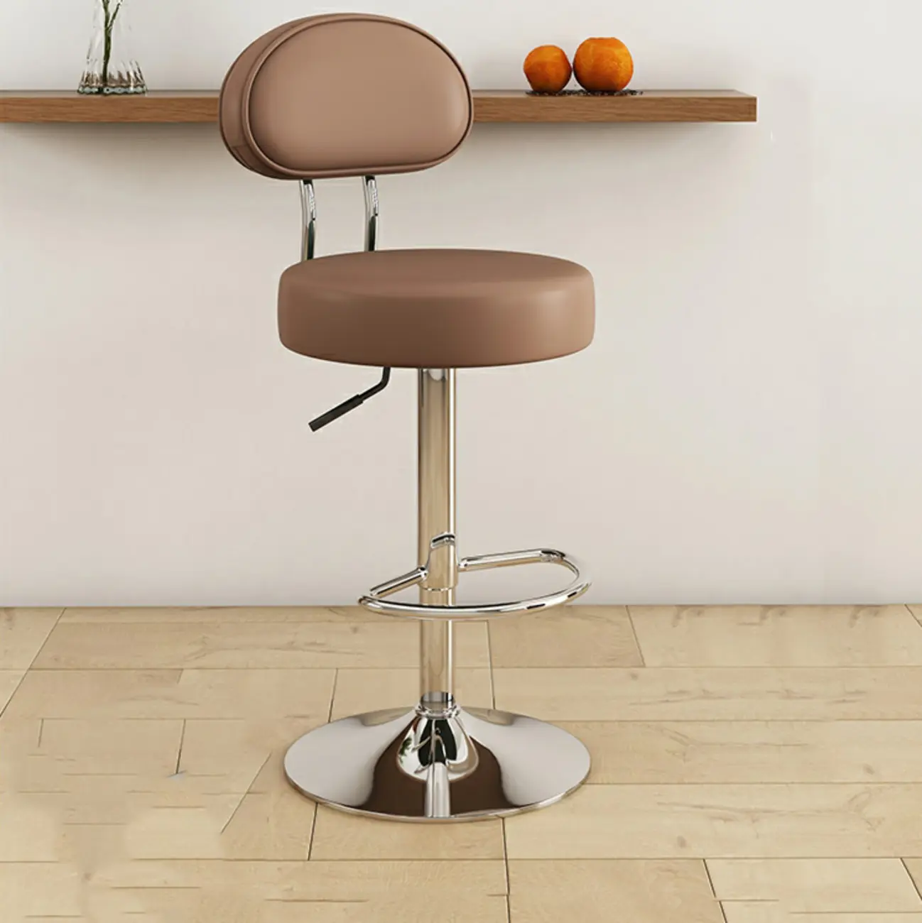 Round Adjustable Faux Leather Bar Stools with Back Image - 16 | homeyfad