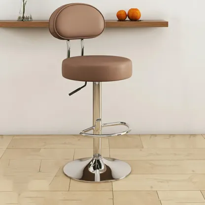 Round Adjustable Faux Leather Bar Stools with Back Image - 16