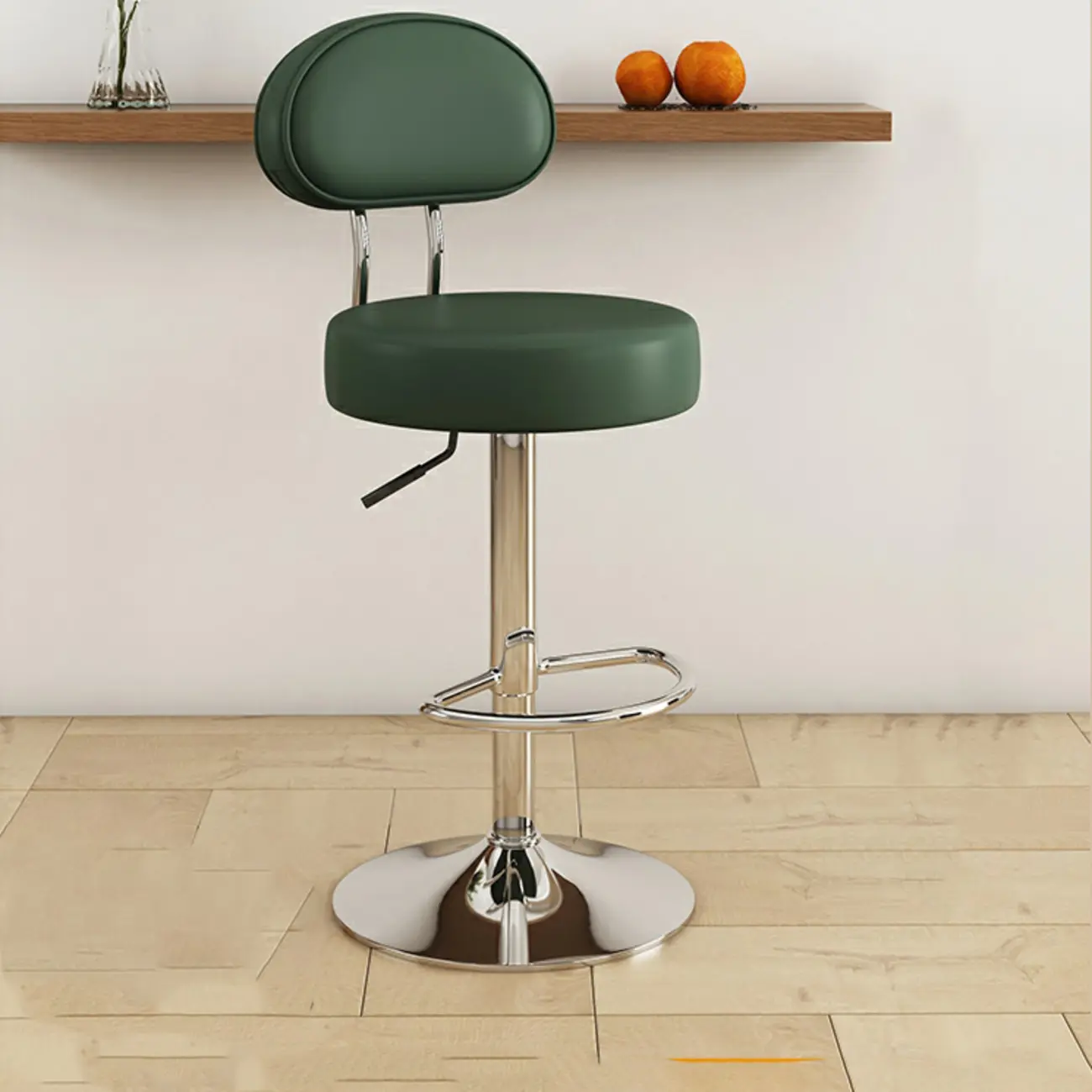 Round Adjustable Faux Leather Bar Stools with Back Image - 17 | homeyfad