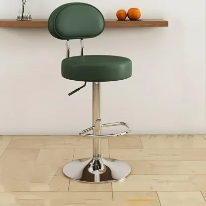 Round Adjustable Faux Leather Bar Stools with Back Image - 17