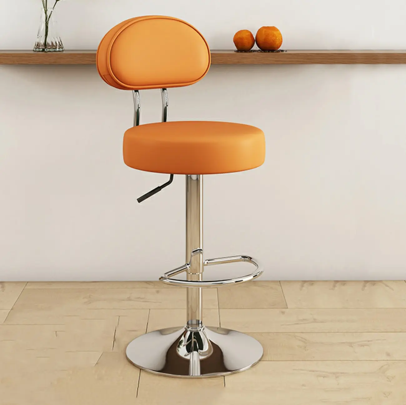 Round Adjustable Faux Leather Bar Stools with Back Image - 18 | homeyfad