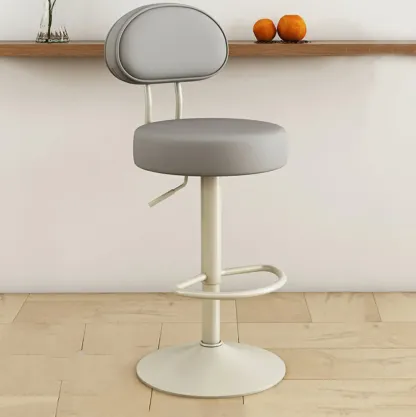 Round Adjustable Faux Leather Bar Stools with Back Image - 21