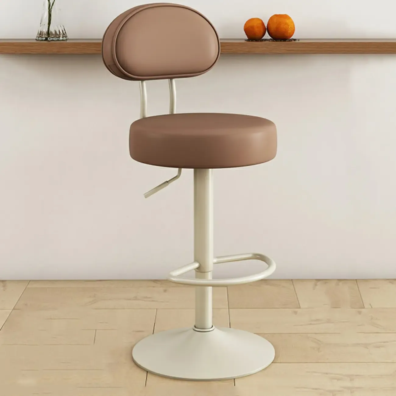 Round Adjustable Faux Leather Bar Stools with Back Image - 22