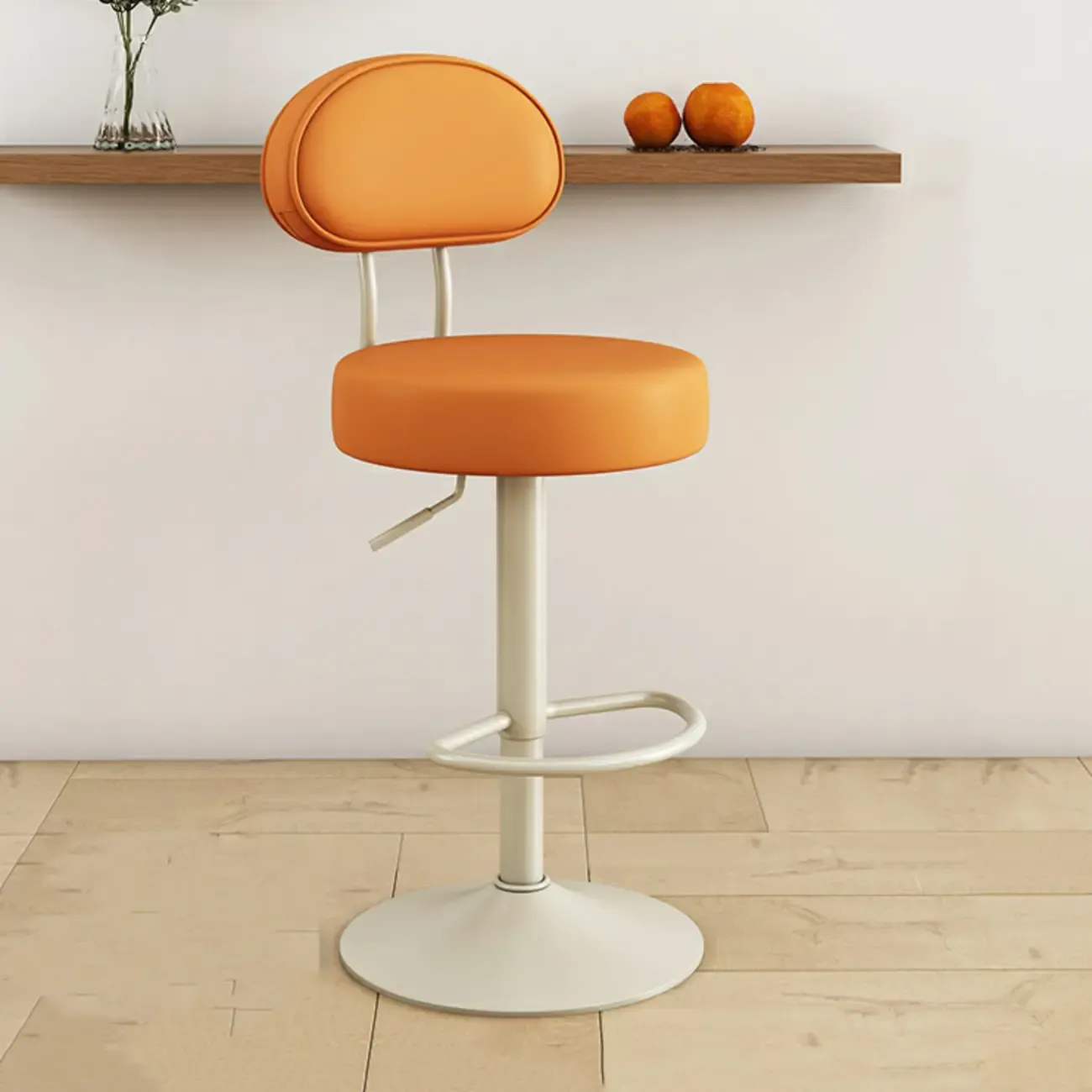 Round Adjustable Faux Leather Bar Stools with Back Image - 24