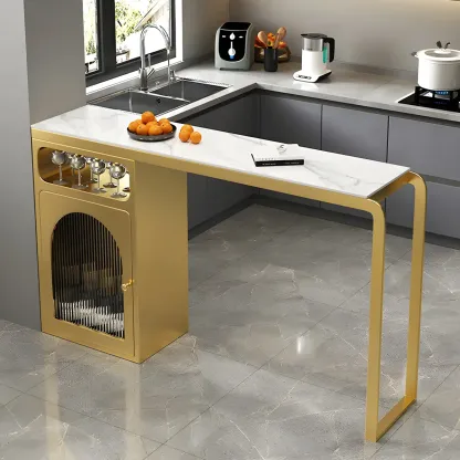 Modern White-Gold Stone Metal Wine Storage Kitchen Bar Tables Image - 4