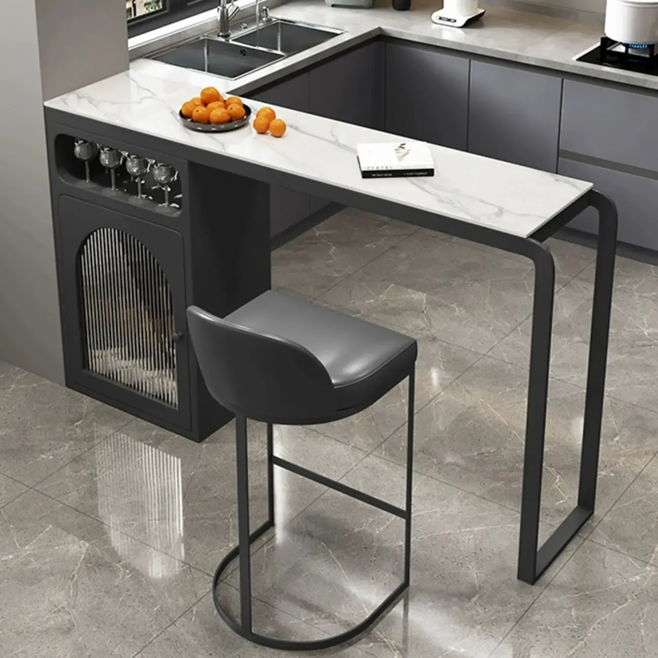 Modern White-Gold Stone Metal Wine Storage Kitchen Bar Tables Image - 6