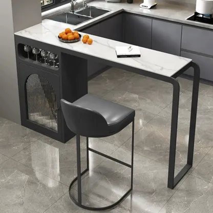 Modern White-Gold Stone Metal Wine Storage Kitchen Bar Tables Image - 6