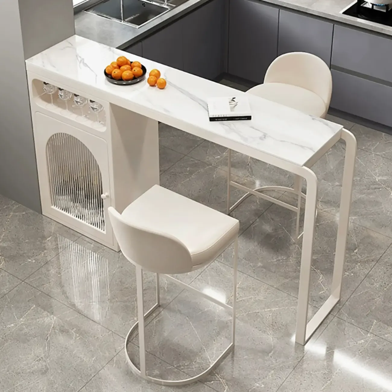 Modern White-Gold Stone Metal Wine Storage Kitchen Bar Tables Image - 7