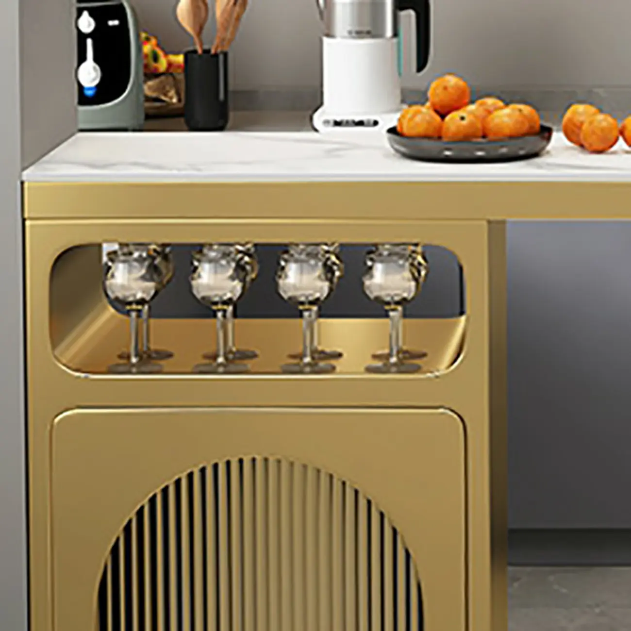 Modern White-Gold Stone Metal Wine Storage Kitchen Bar Tables Image - 12 | homeyfad