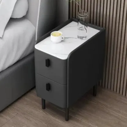 Contemporary Wood Stone Top 2-Drawer Nightstand Image - 8