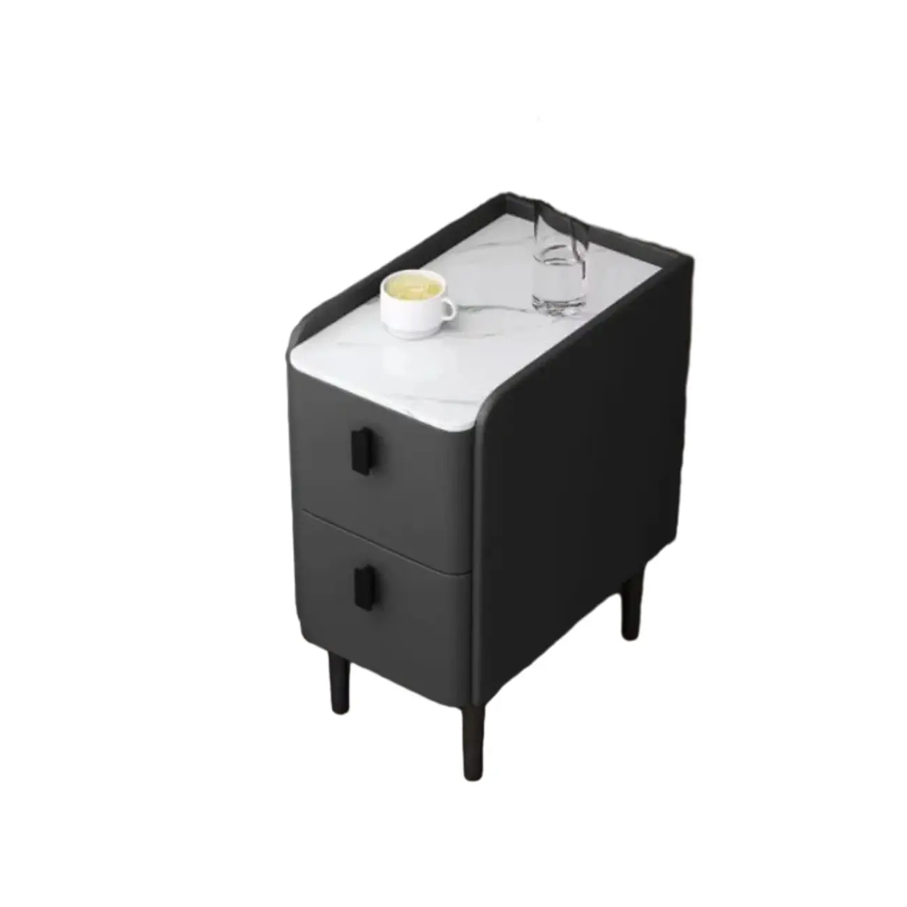 Contemporary Wood Stone Top 2-Drawer Nightstand Image - 9 | homeyfad