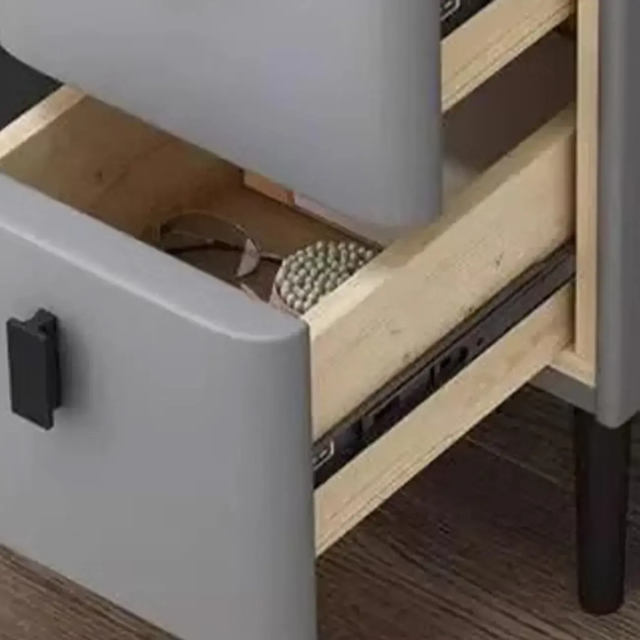 Contemporary Wood Stone Top 2-Drawer Nightstand Image - 11