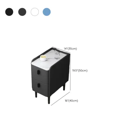 Contemporary Wood Stone Top 2-Drawer Nightstand Image - 15