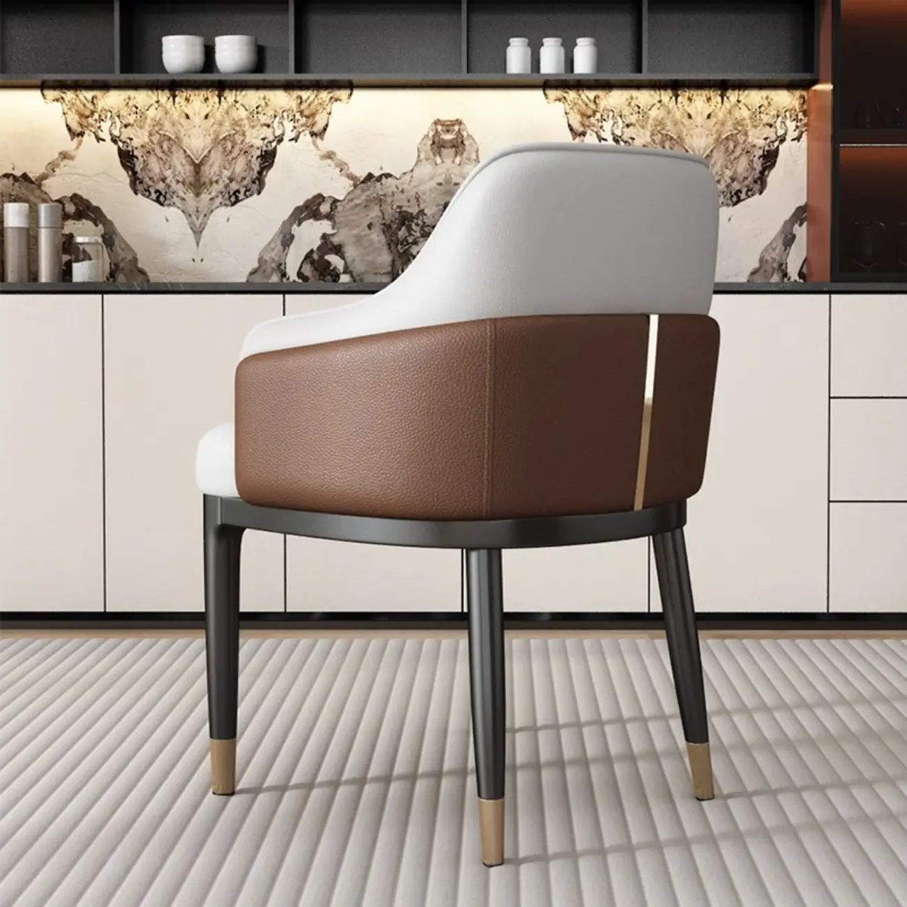 Modern Genuine Leather Dining Chair with Sloped Arms and Low Back Image - 2 | homeyfad