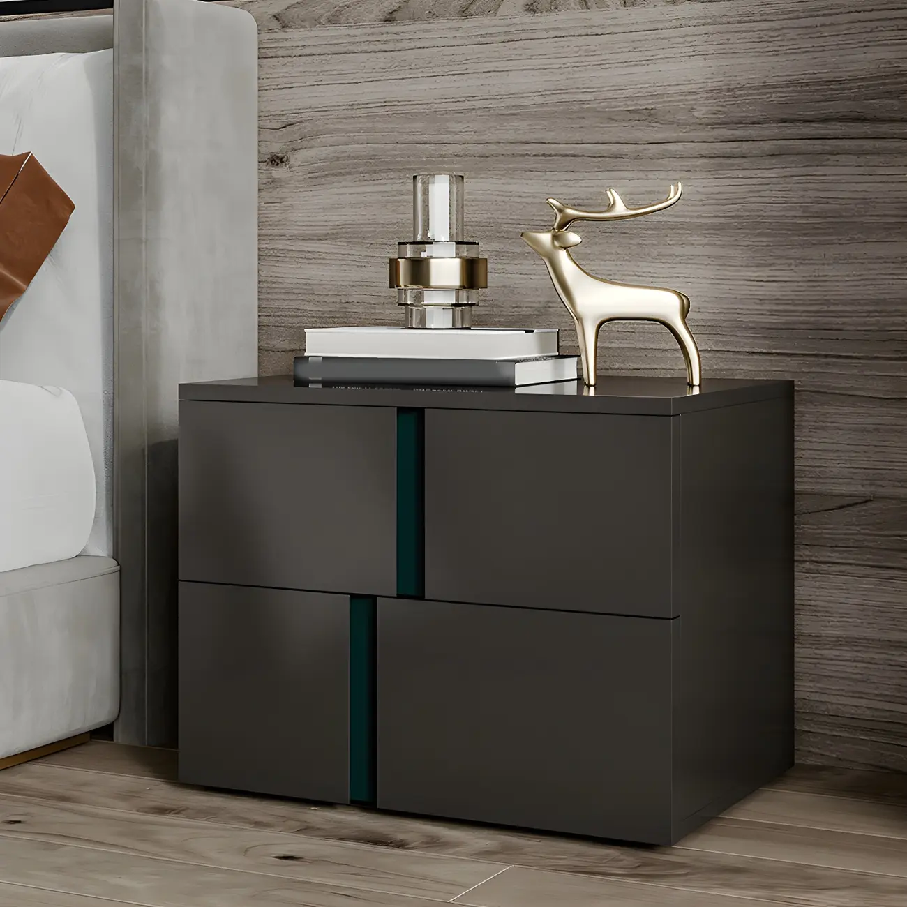 Modern Handle Free Brown Wood 2-Drawer Nightstand Image - 1 | homeyfad