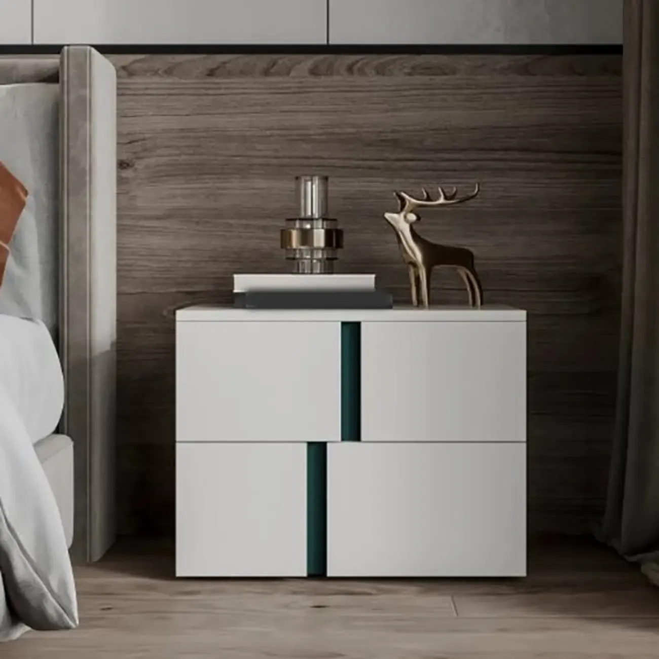 Modern Handle Free Brown Wood 2-Drawer Nightstand Image - 2