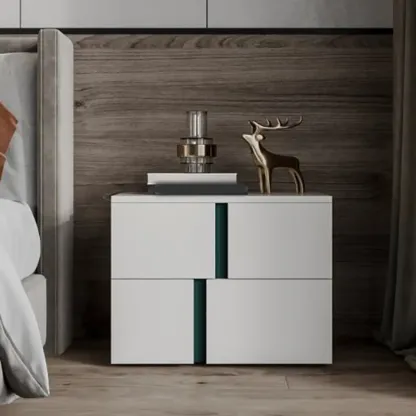 Modern Handle Free Brown Wood 2-Drawer Nightstand Image - 2