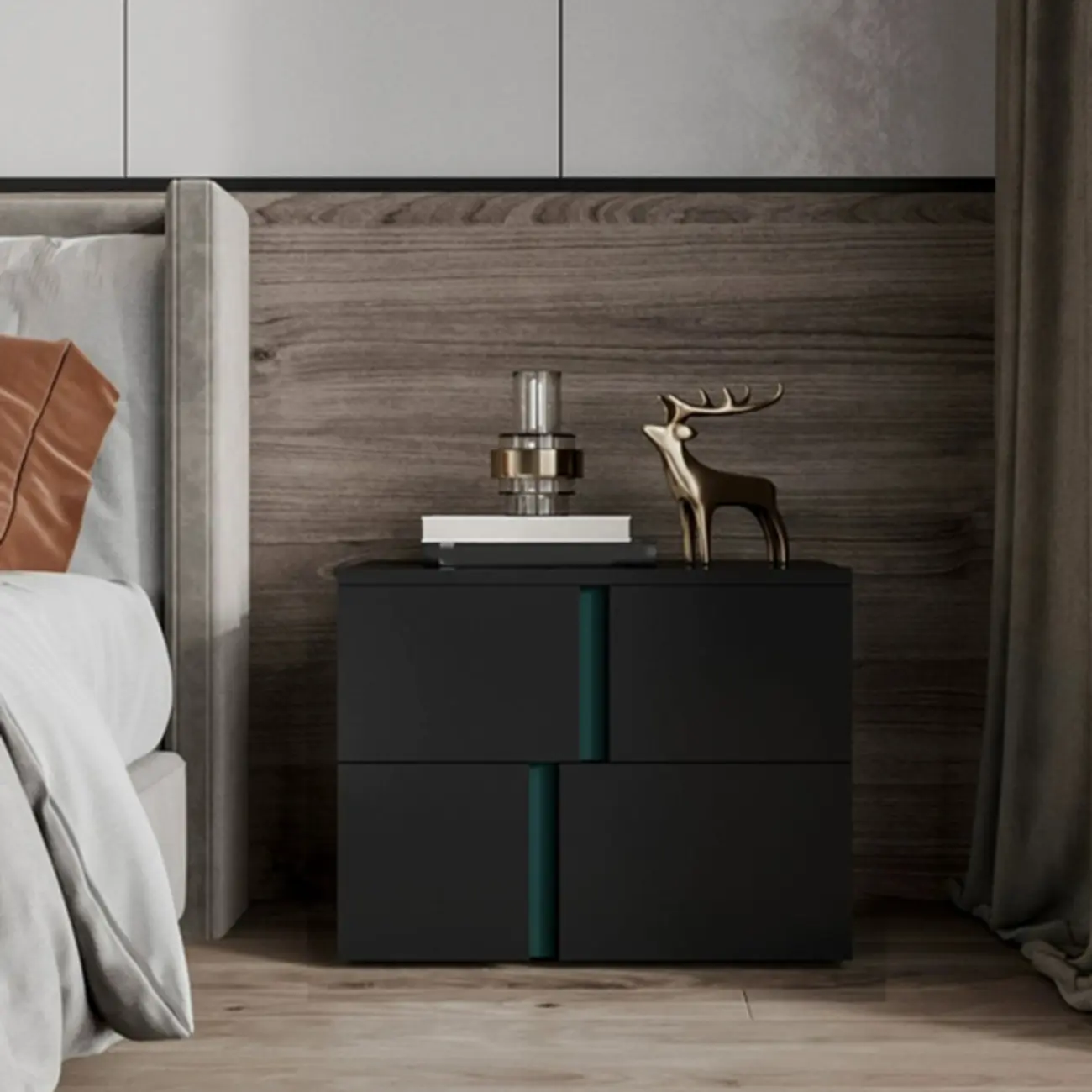 Modern Handle Free Brown Wood 2-Drawer Nightstand Image - 3 | homeyfad