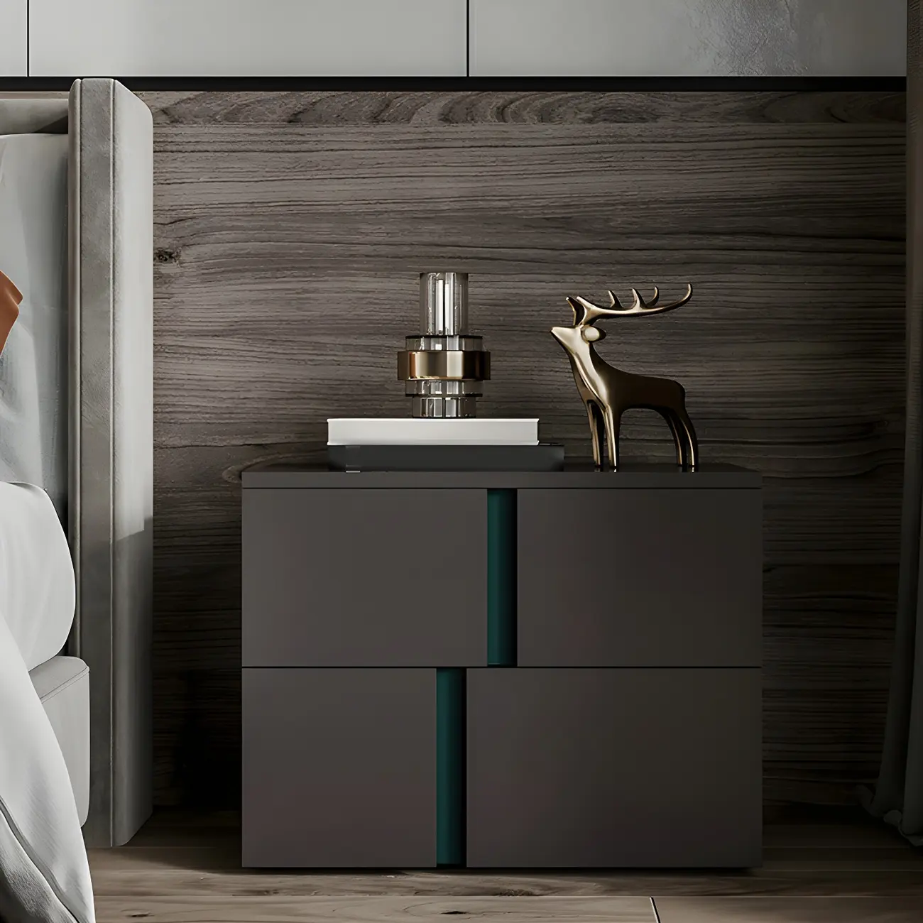 Modern Handle Free Brown Wood 2-Drawer Nightstand Image - 4 | homeyfad