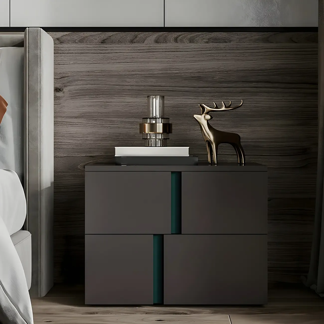 Modern Handle Free Brown Wood 2-Drawer Nightstand Image - 4